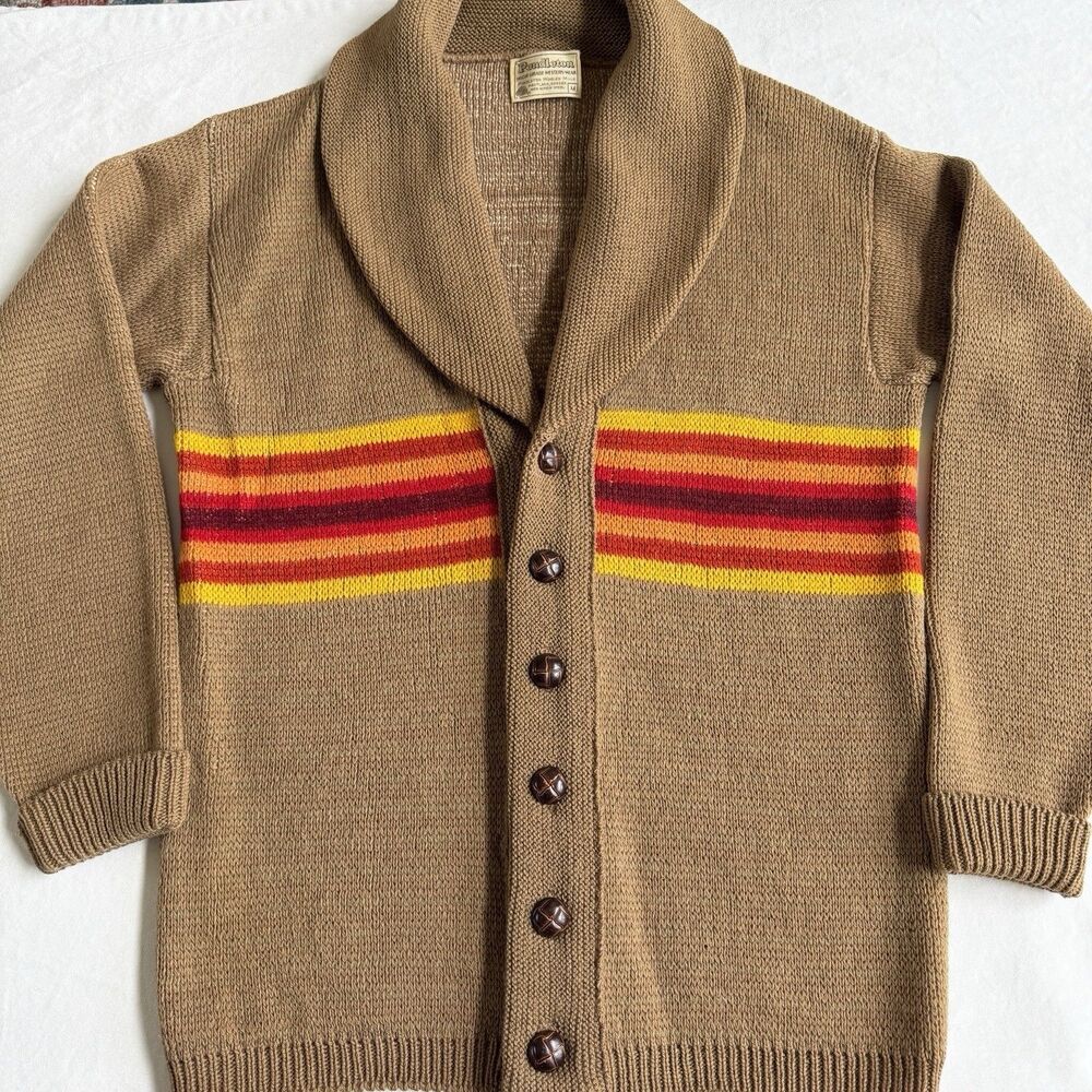 Vintage 70s Pendleton Wool Sweater High Grade Western Wear Navajo Aztec Cardigan - Picture 2 of 9